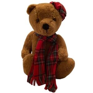 Vtg 1984 Dakin Christmas Bear Red & Green Plaid Plush Toy Rare!